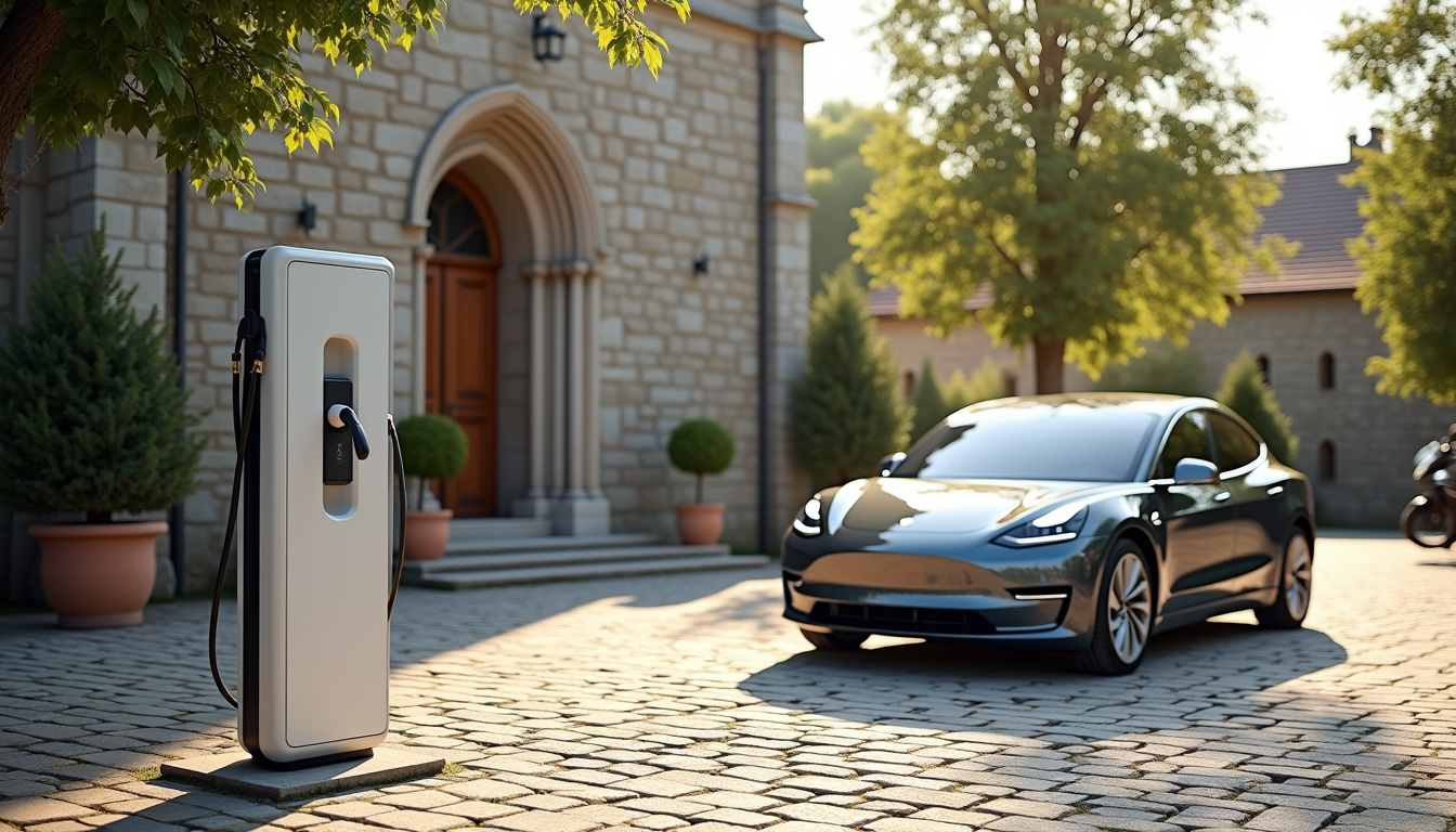 Station de recharge électrique publique située sur la Place de l’Église à Boulleret