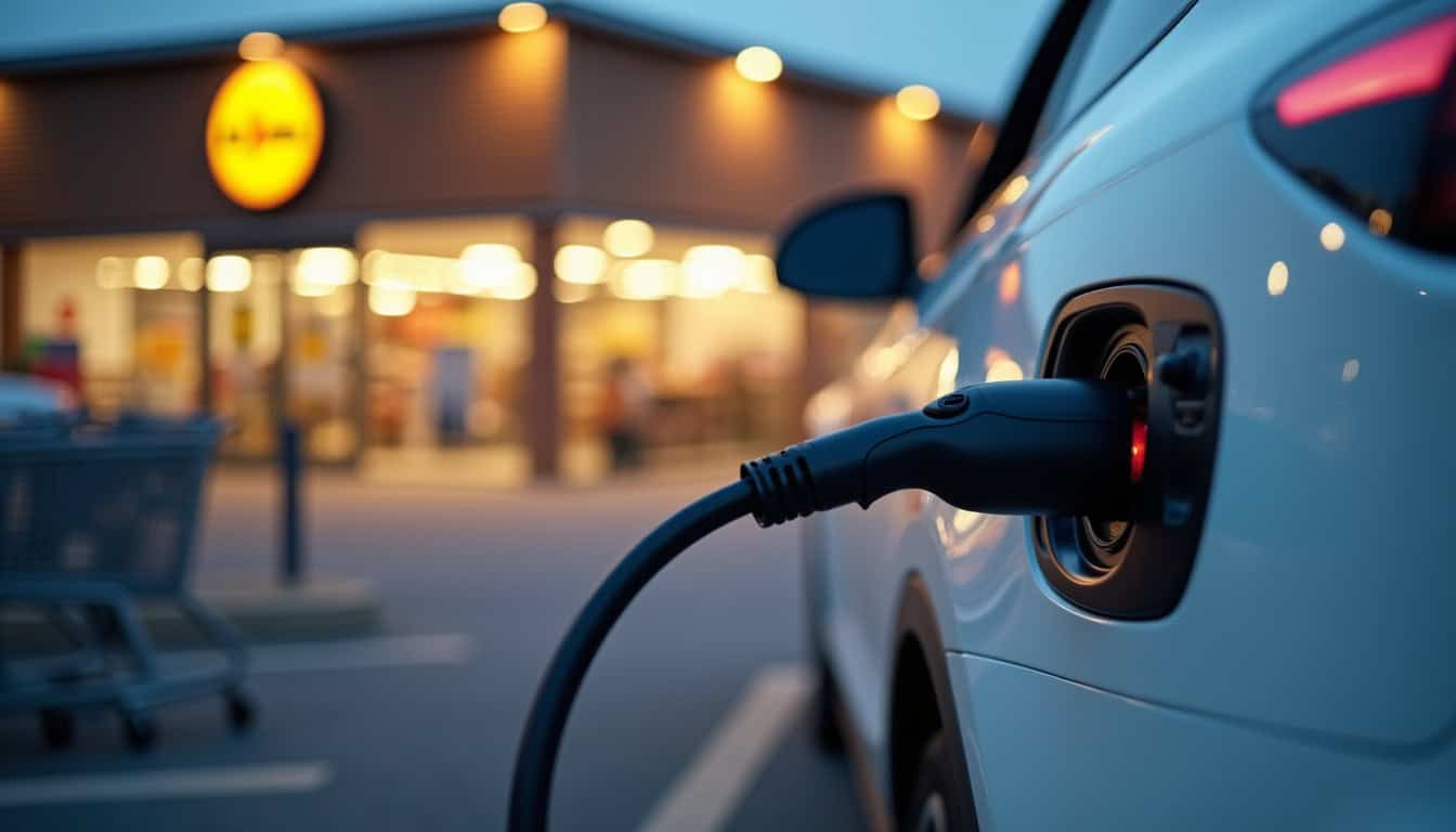 Station de recharge Lidl à Boé, avec véhicule en cours de charge