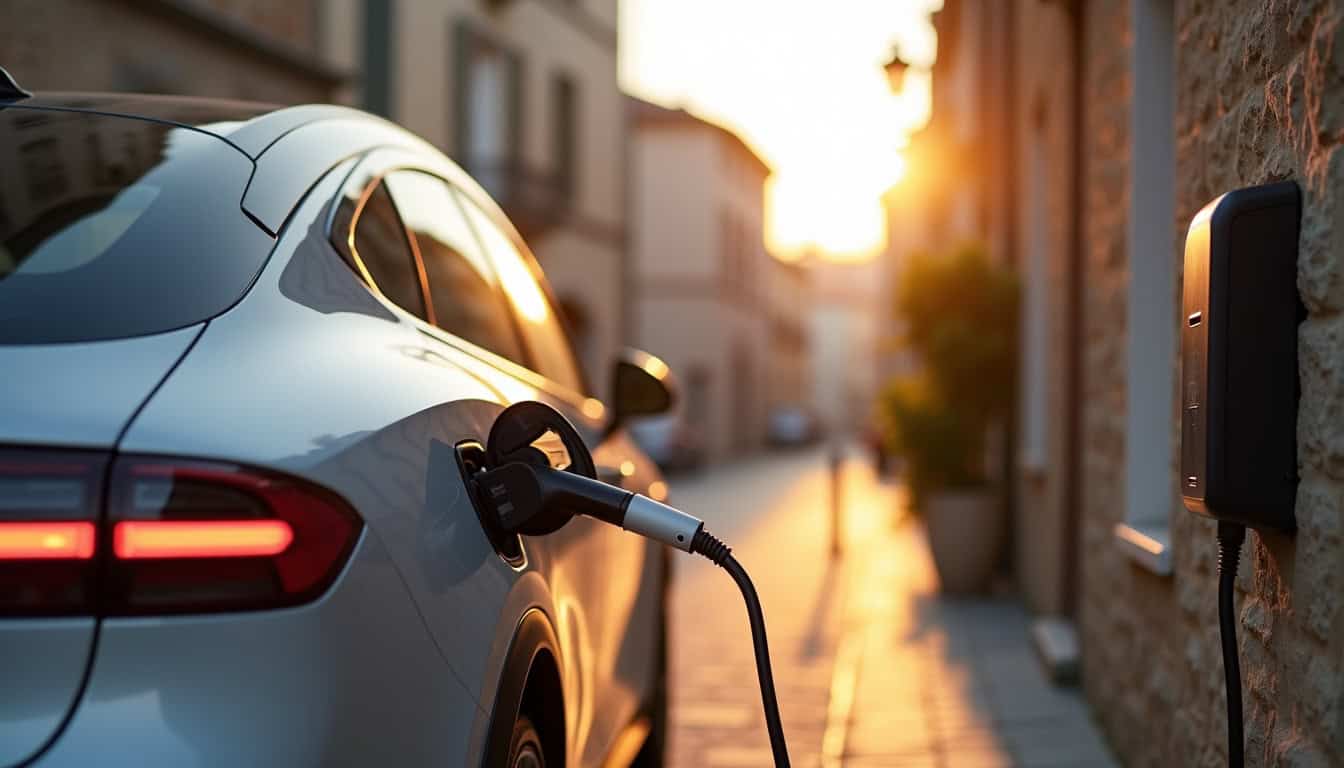Station de recharge publique à Sartène avec véhicule en charge