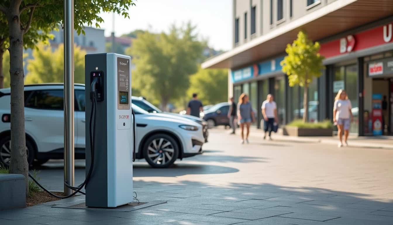 Station de recharge publique EVzen située à Sennecey-le-Grand près du Super U