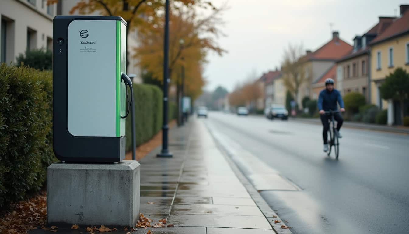 Station de recharge publique installée rue Robert Barathon à Renaison