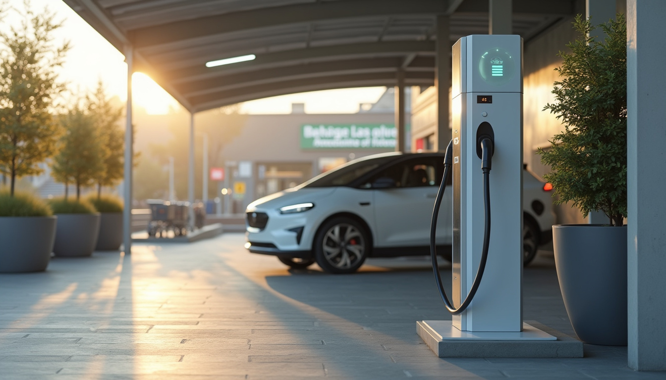Station de recharge publique pour voitures électriques à Amilly, située près d'une grande surface