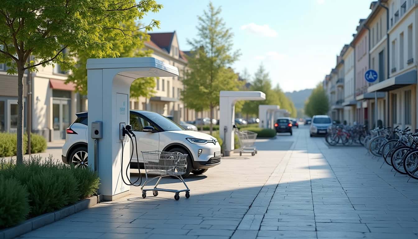 Station de recharge publique située à proximité d'un supermarché à Vendin-le-Vieil