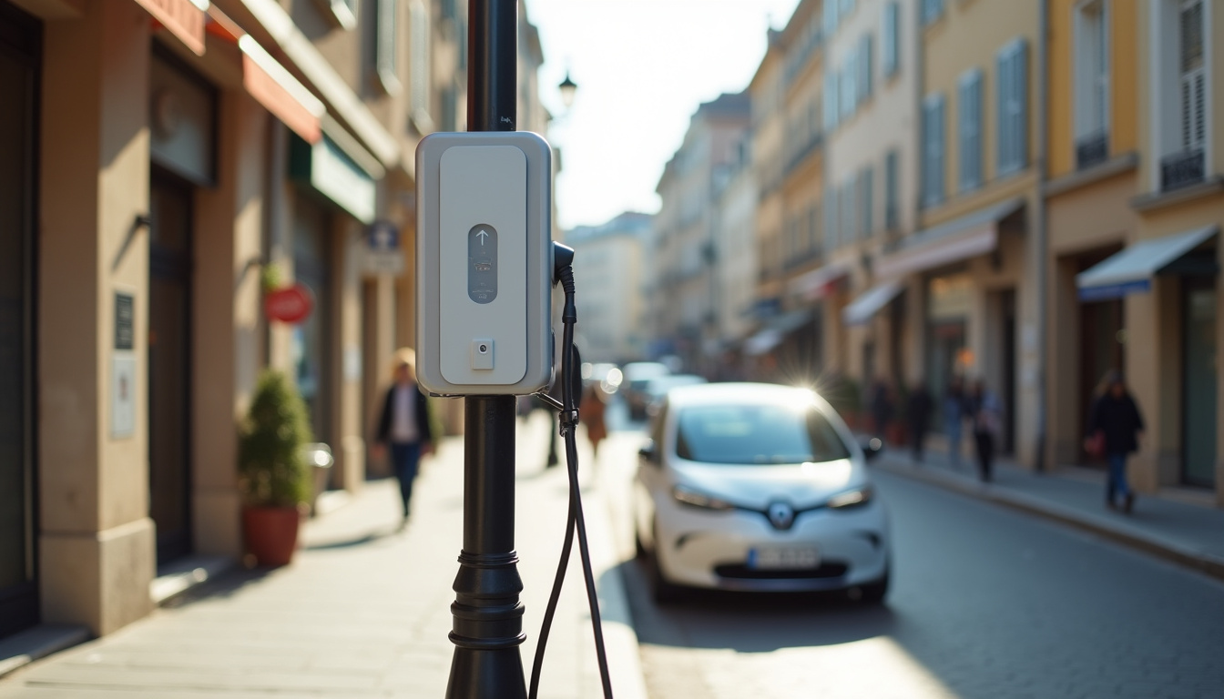 Station de recharge publique située en centre-ville d'Oyonnax, proche des commerces