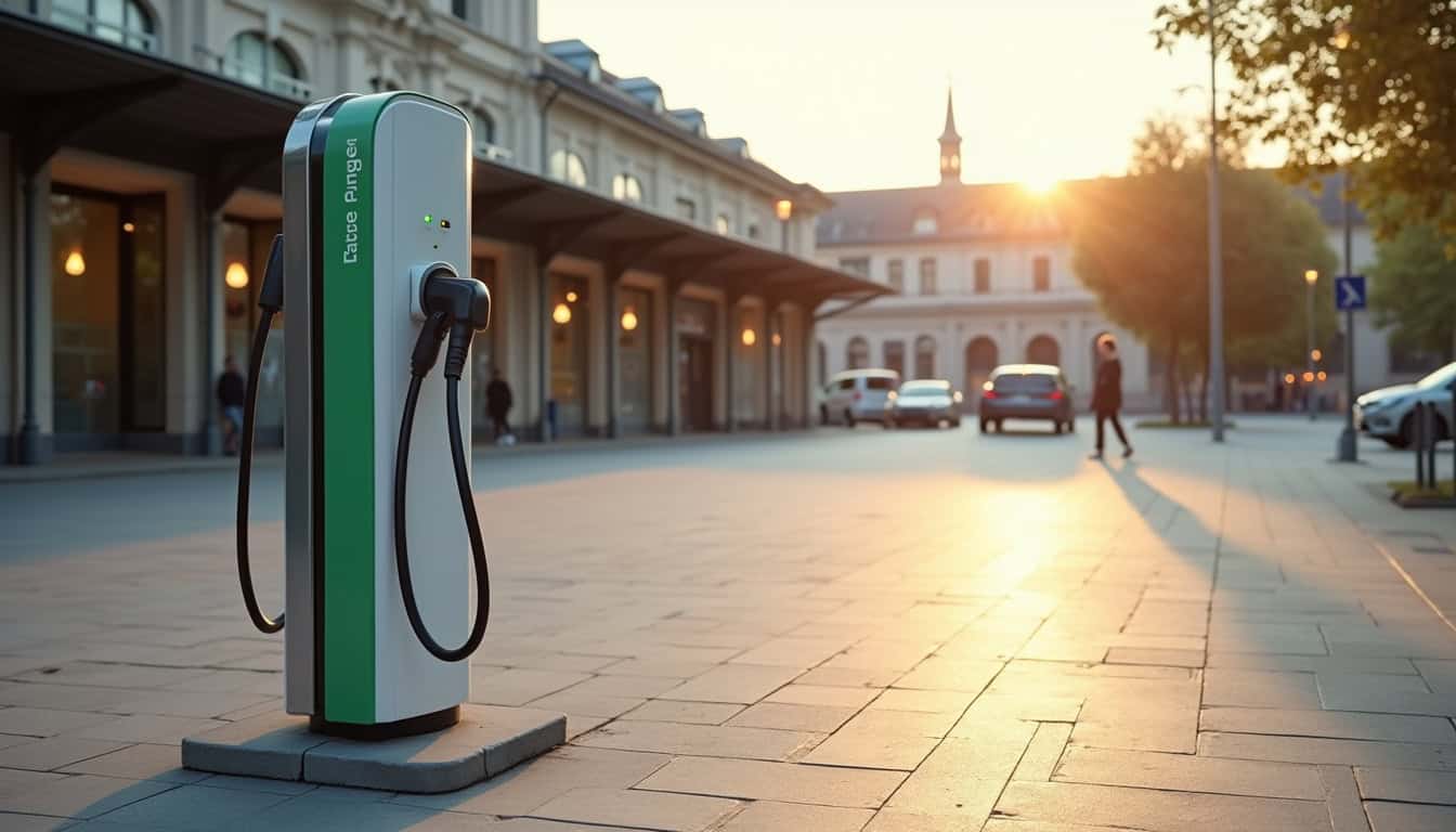 Station de recharge publique située sur la place de la gare à Dourges