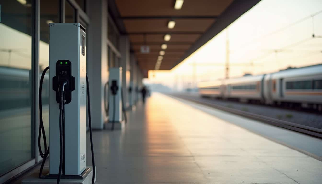Station de recharge publique située sur le parking de la gare de Le Quesnoy