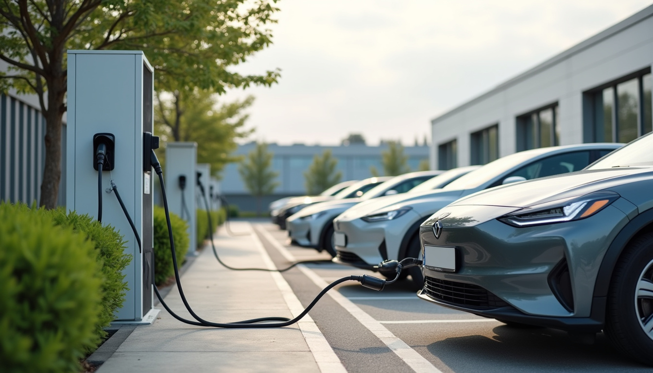 Station de recharge publique sur un parking de Bonneuil-sur-Marne avec véhicules électriques en charge