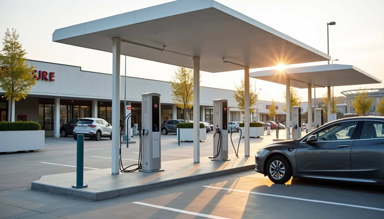 Station de recharge R3 à Dury dans le centre commercial Amiens Sud, équipée de plusieurs bornes rapides et semi-rapides