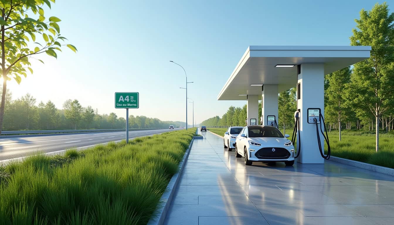 Station de recharge rapide Fastned située sur l'A4 près d'Ussy-sur-Marne