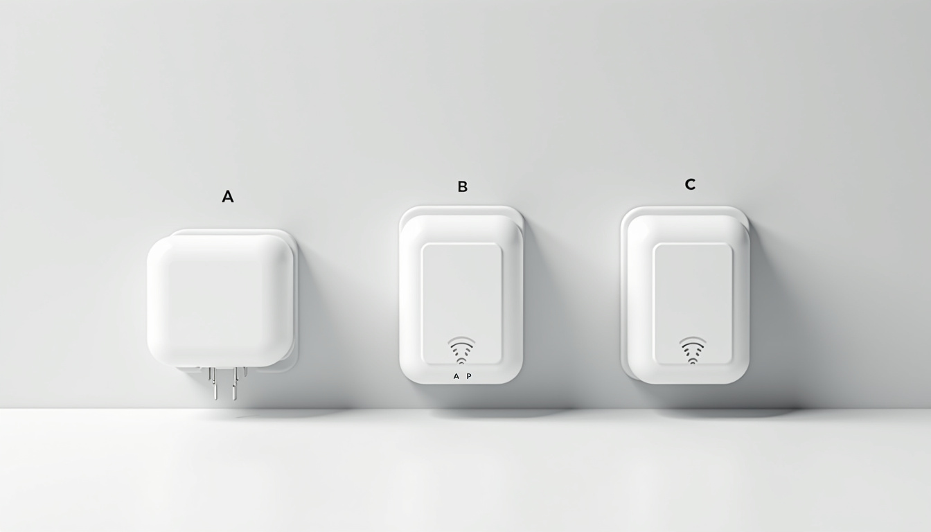 Tableau comparatif illustré de trois modèles de bornes de recharge murales, avec leurs caractéristiques techniques principales