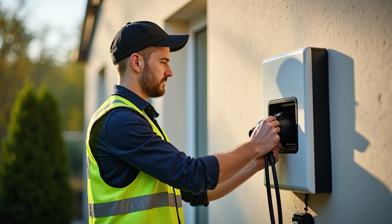 Technicien certifié IRVE en intervention pour installation d’une borne à Chantonnay