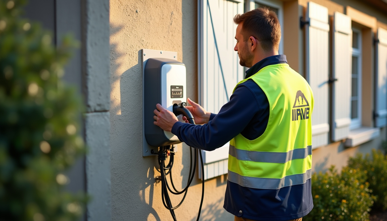Technicien certifié IRVE en intervention pour l'installation d'une borne de recharge à Falaise