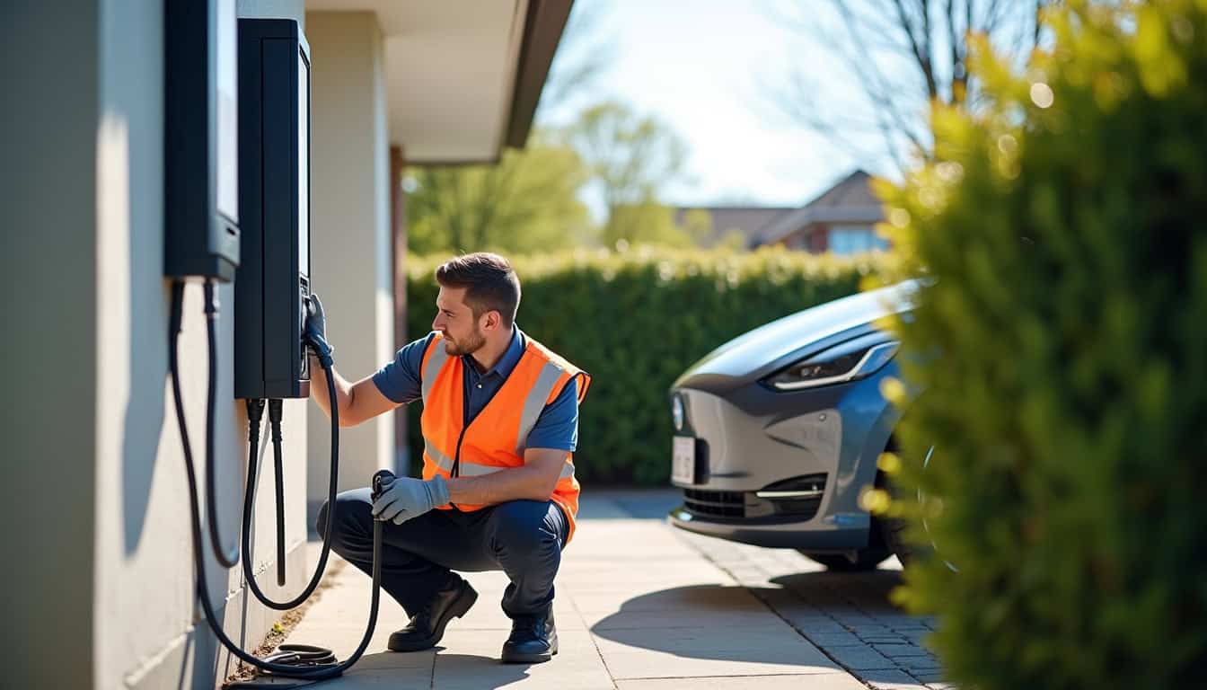 Technicien certifié IRVE en intervention pour l’installation d’une borne électrique à Allex