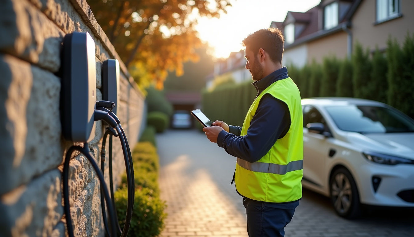 Technicien certifié IRVE en train de tester une borne de recharge à Changis-sur-Marne