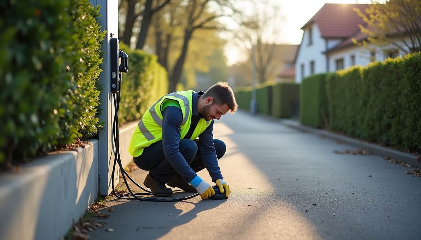 Technicien certifié IRVE en train d'installer une borne à Fouquières-lès-Béthune