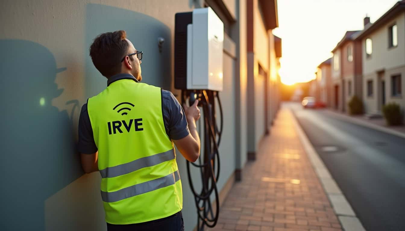 Technicien certifié IRVE en train d'installer une borne à Neulise