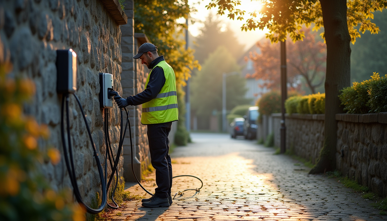 Technicien certifié IRVE en train d'installer une borne de recharge à Blaesheim