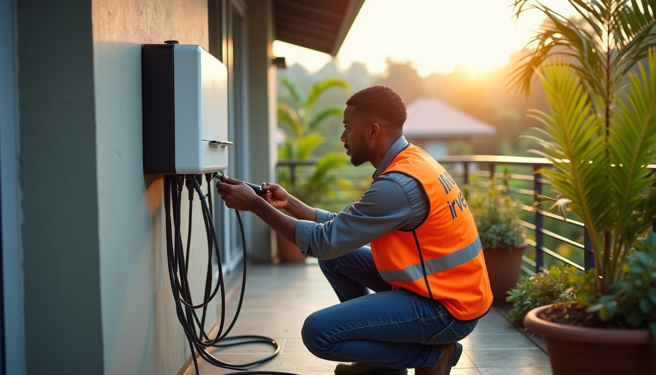 Technicien certifié IRVE en train d'installer une borne de recharge à Cayenne