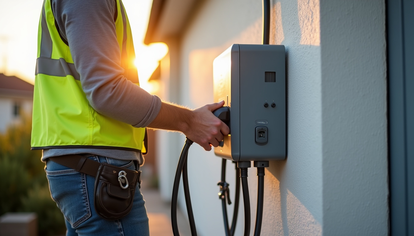 Technicien certifié IRVE en train d'installer une borne de recharge à Incheville