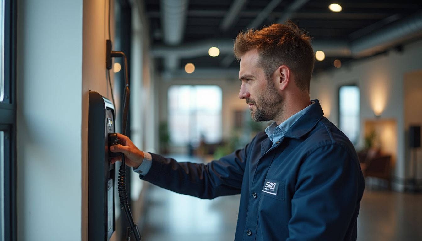 Technicien certifié IRVE en train d'installer une borne de recharge à Les Ormes