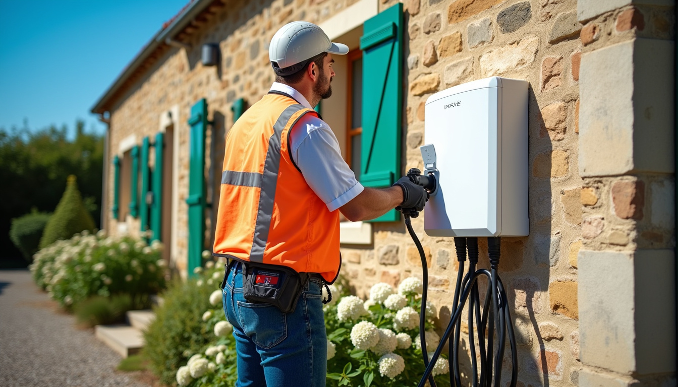 Technicien certifié IRVE en train d'installer une borne de recharge à Saint-Étienne-le-molard