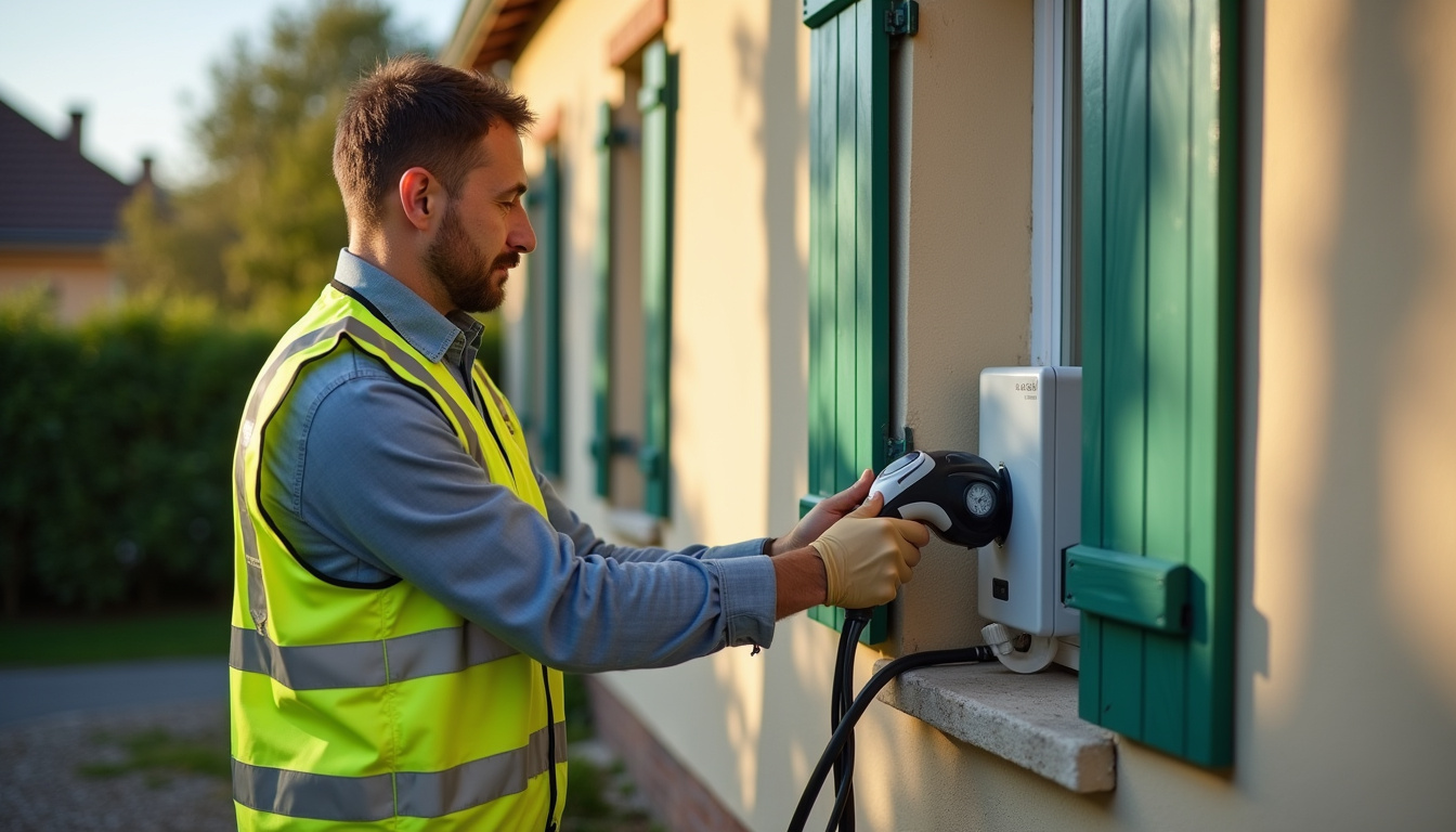 Technicien certifié IRVE en train d'installer une borne de recharge à Saint-Vaast-lès-Mello