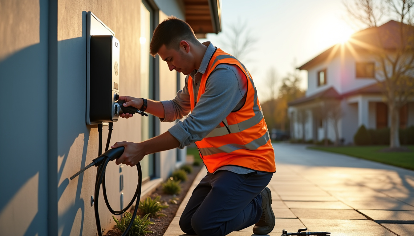 Technicien certifié IRVE en train d'installer une borne électrique à Ducos