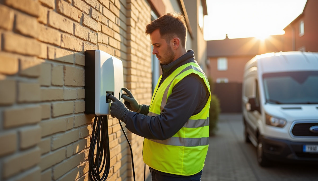 Technicien certifié IRVE en train d'installer une borne électrique à Herlies