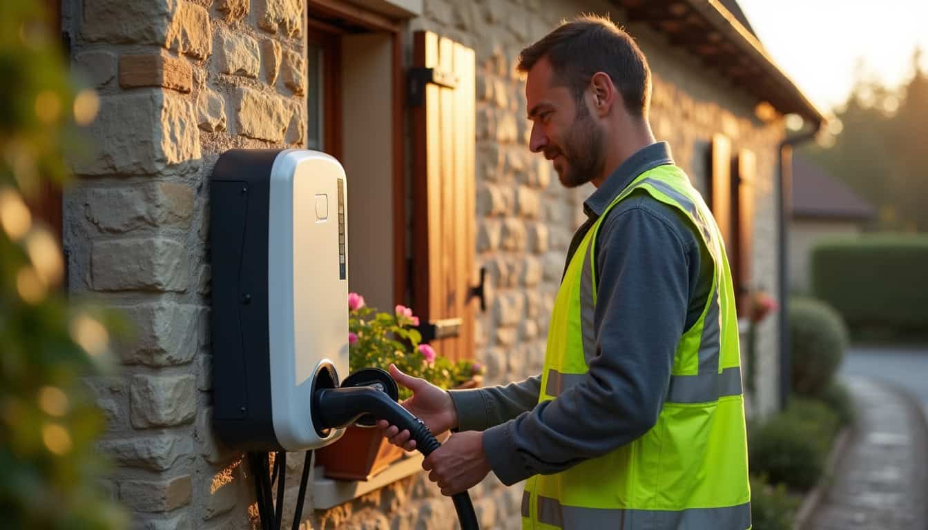 Technicien certifié IRVE en train d'installer une borne électrique à Pont-l'Évêque