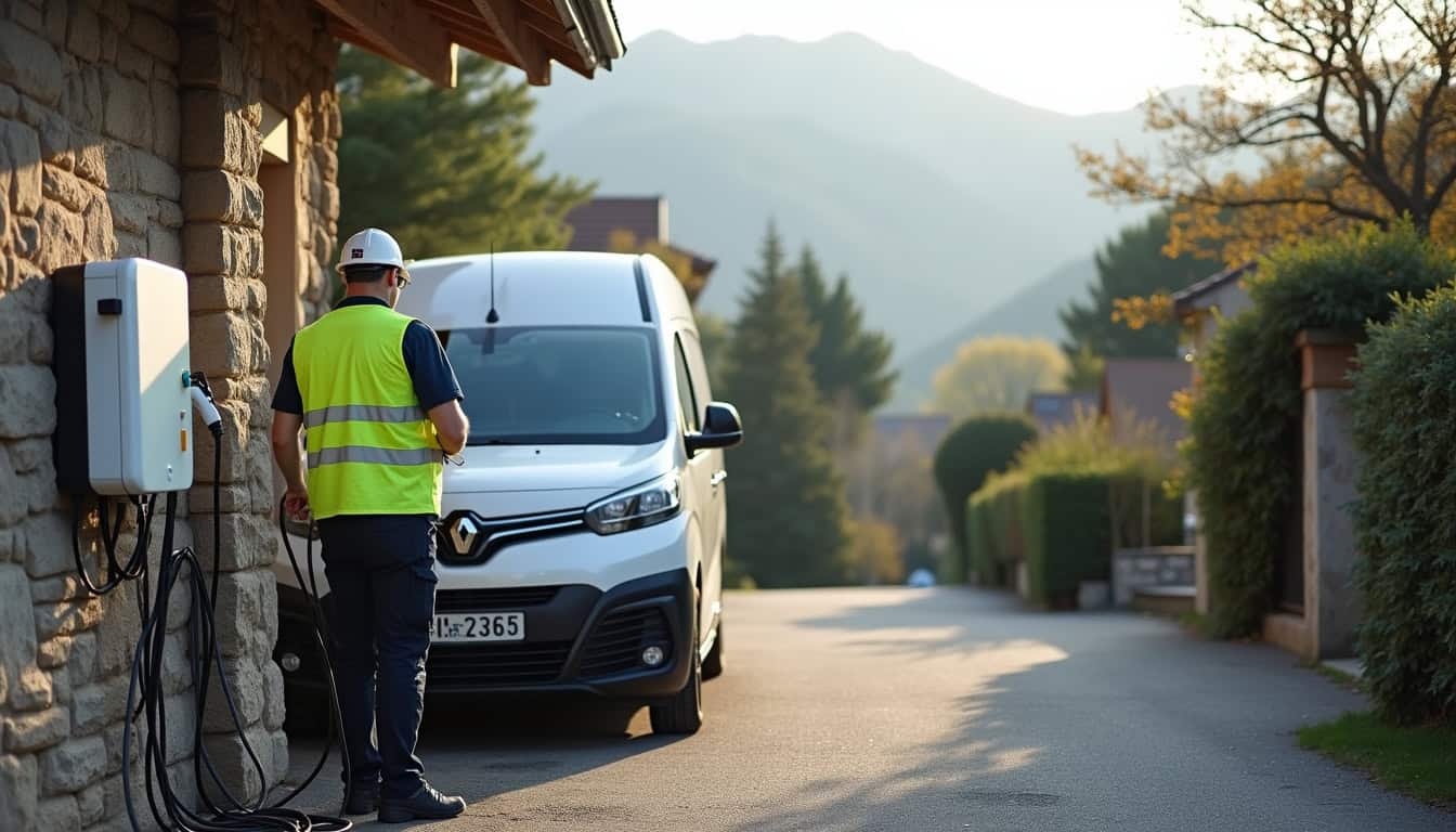 Technicien certifié IRVE en train d'installer une borne électrique à Vétraz-Monthoux
