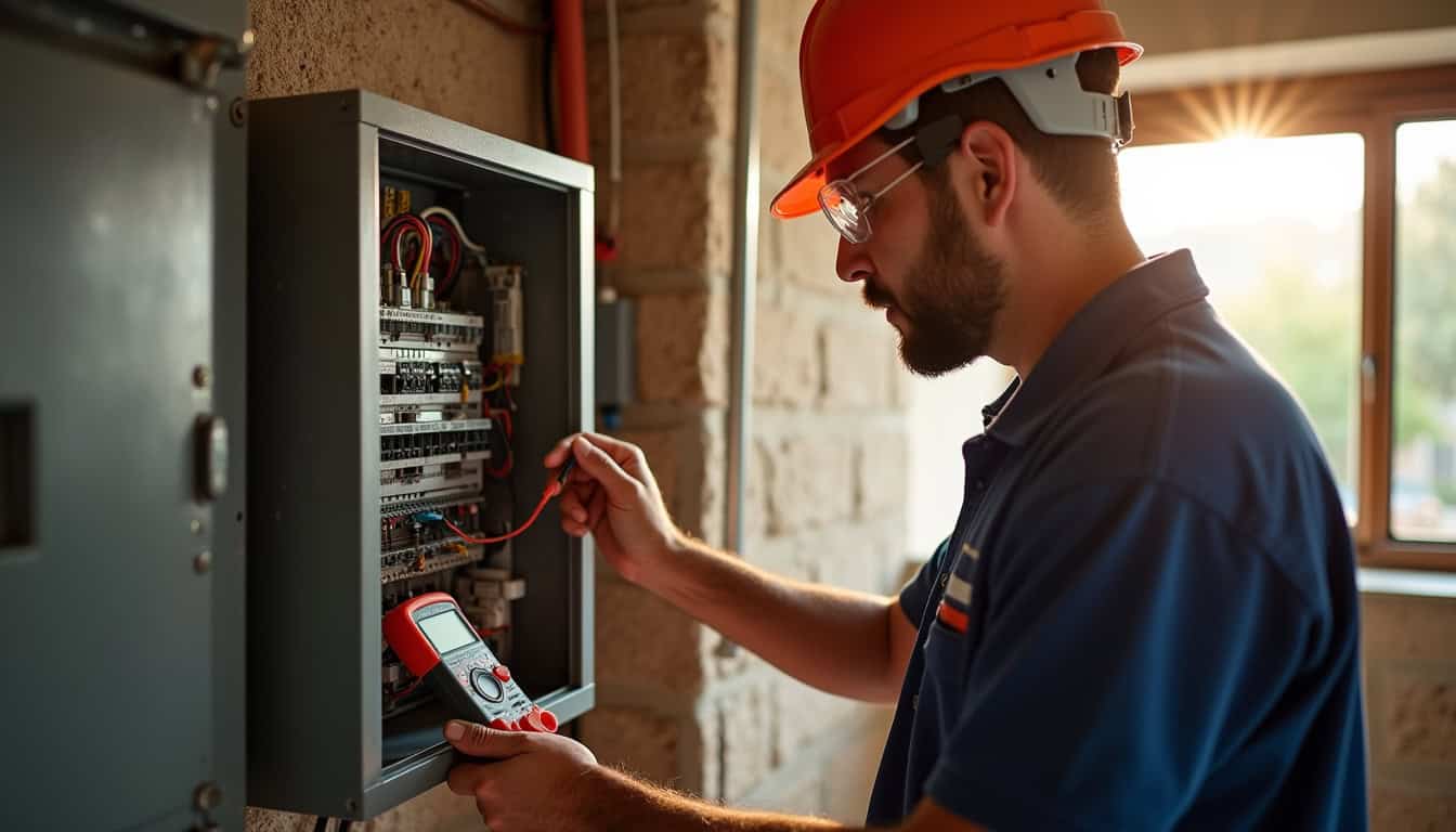Technicien certifié IRVE réalisant un diagnostic électrique à Macouria avant installation de borne