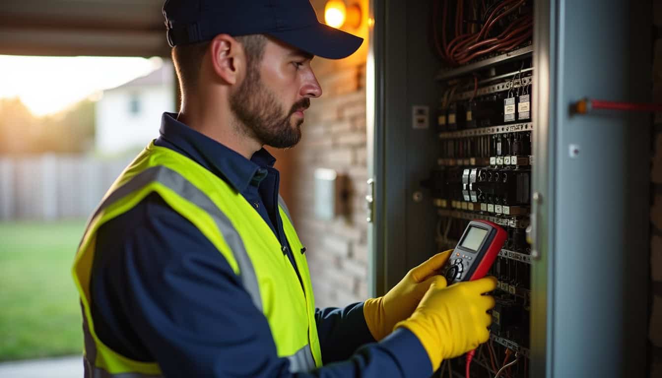 Technicien certifié IRVE vérifiant le tableau électrique avant installation d'une borne de recharge