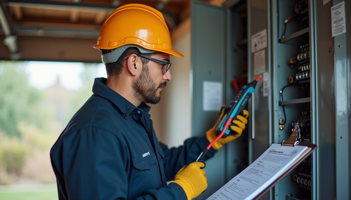 Technicien certifié IRVE vérifiant un tableau électrique avant installation d'une borne