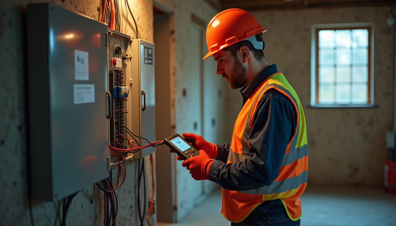 Technicien effectuant un diagnostic d'installation électrique pour borne de recharge