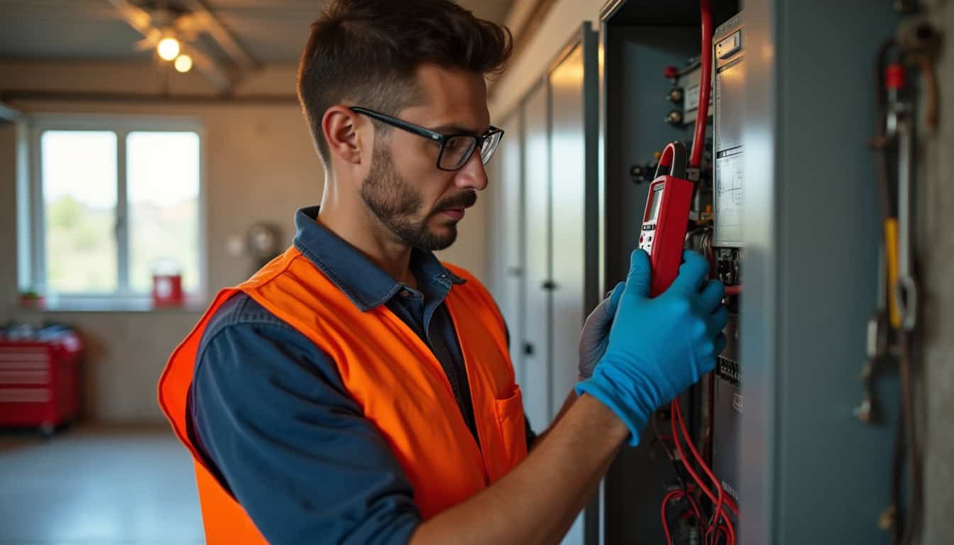 Technicien effectuant un diagnostic électrique avant installation d'une borne de recharge