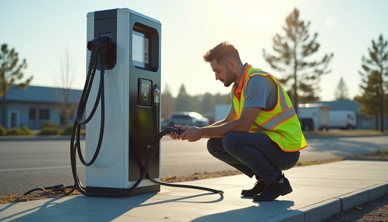Technicien effectuant un diagnostic sur une borne de recharge électrique à Bitche