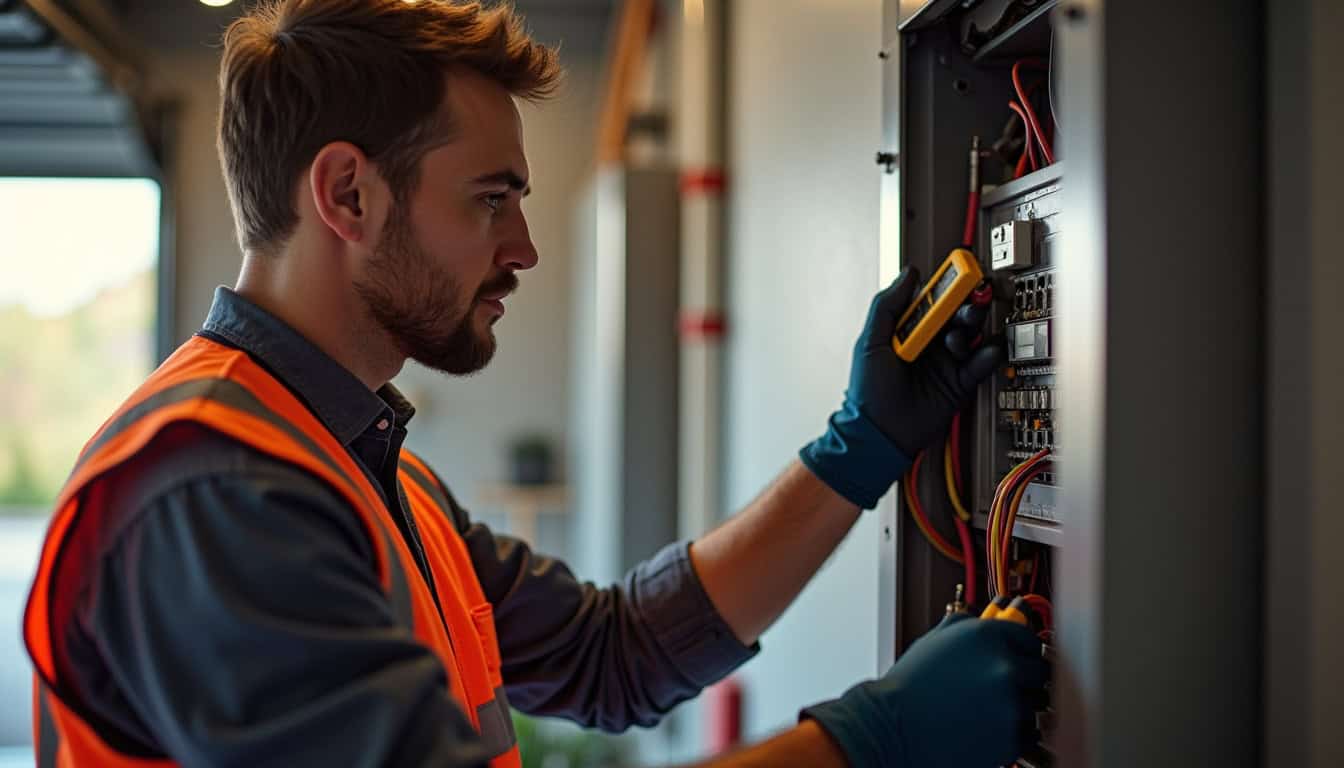 Technicien en train de diagnostiquer l'installation électrique avant pose d'une borne à Villeneuve