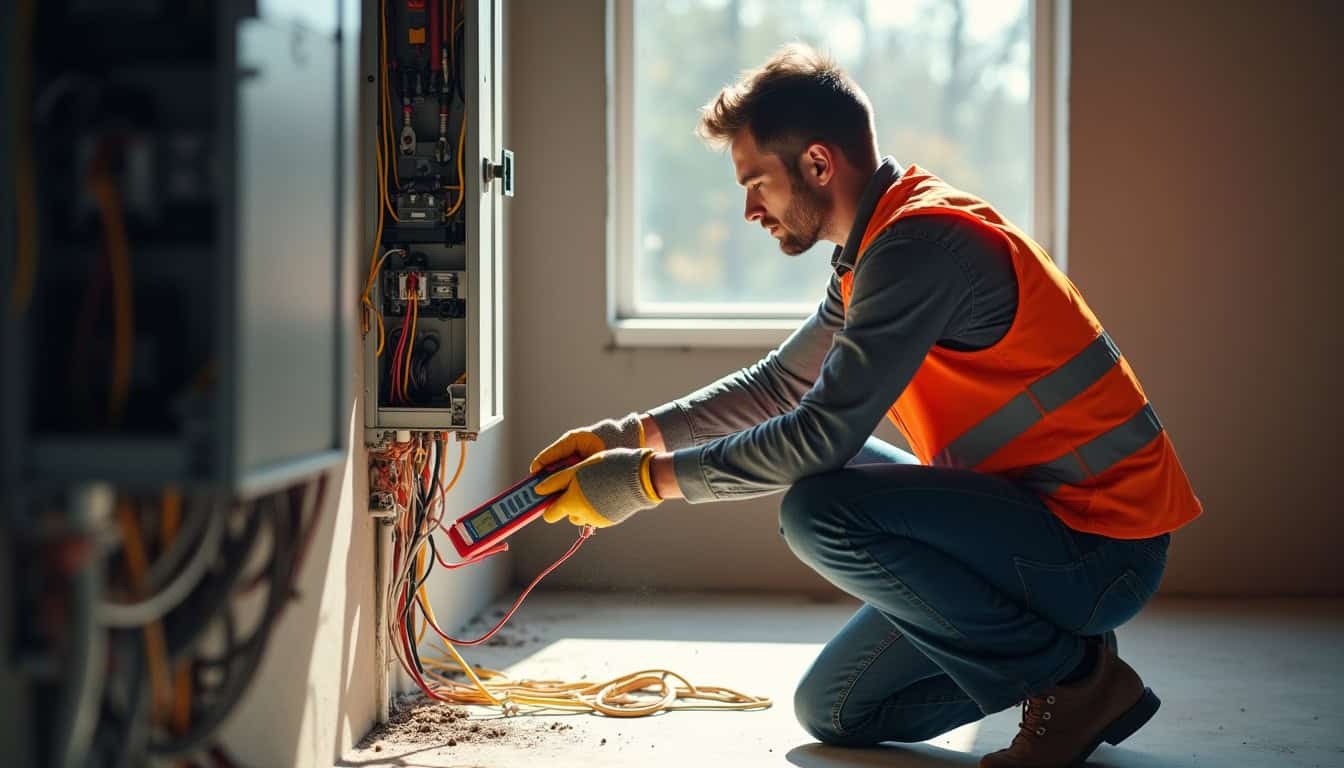 Technicien en train de diagnostiquer l'installation électrique pour une borne de recharge