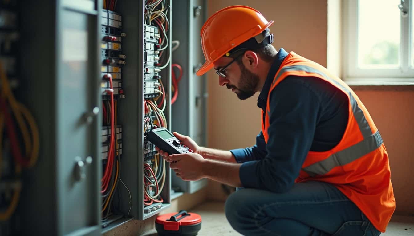 Technicien en train de réaliser un diagnostic électrique avant installation d'une borne de recharge à Rieumes
