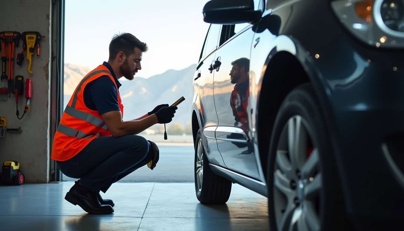 Technicien en train de réaliser un diagnostic électrique dans un garage à Mornas