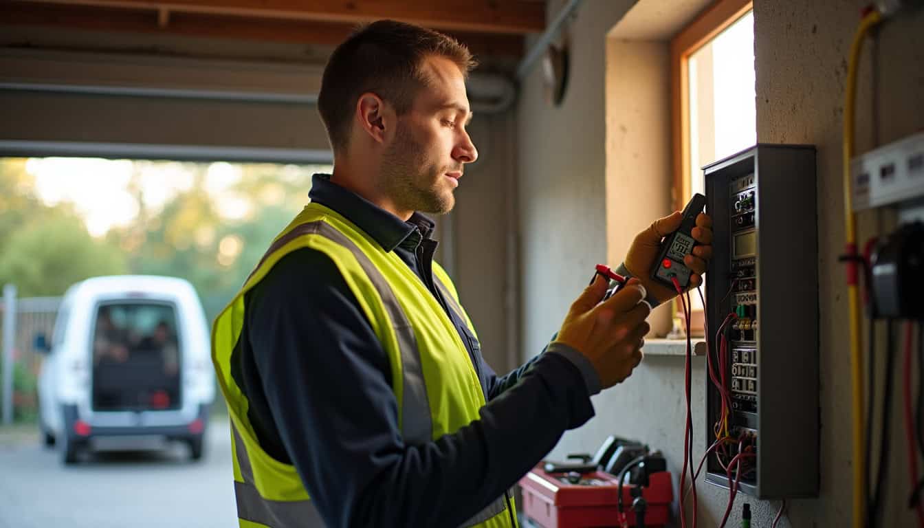 Technicien en train de réaliser un diagnostic électrique pour l'installation d'une borne à Lagardelle-sur-Lèze