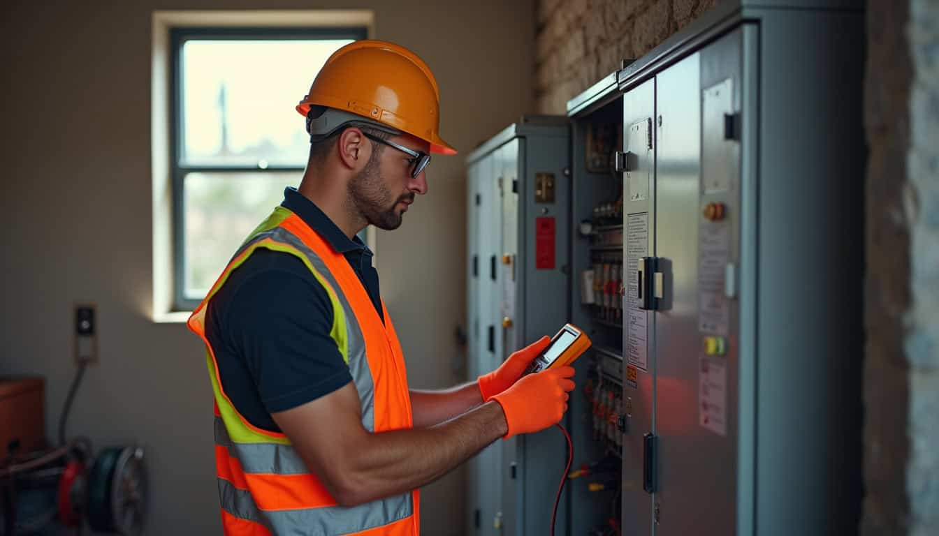 Technicien en train de réaliser un diagnostic électrique pour l'installation d'une borne à Orsan