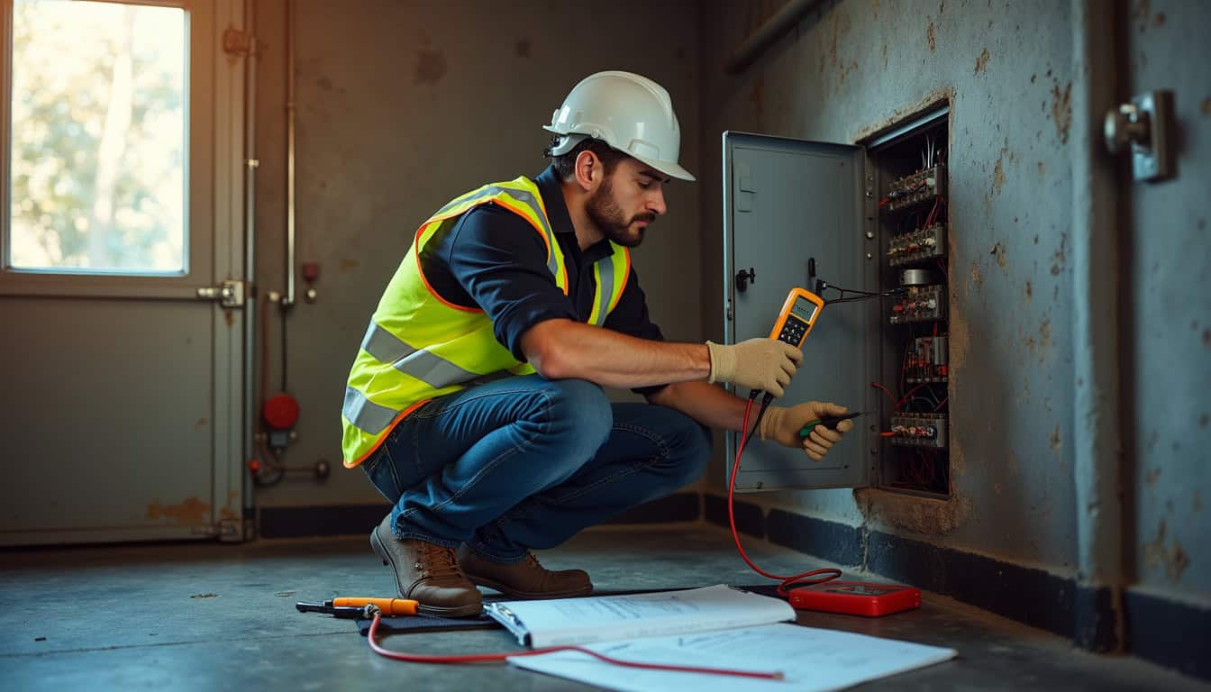 Technicien en train de réaliser un diagnostic électrique pour l'installation d'une borne de recharge à Lezoux
