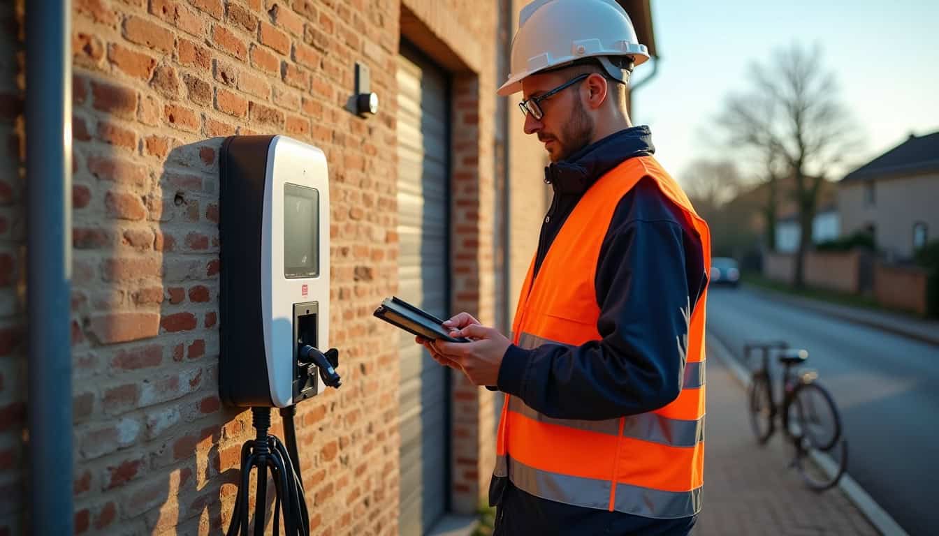 Technicien en train de vérifier la certification IRVE d'un électricien sur tablette