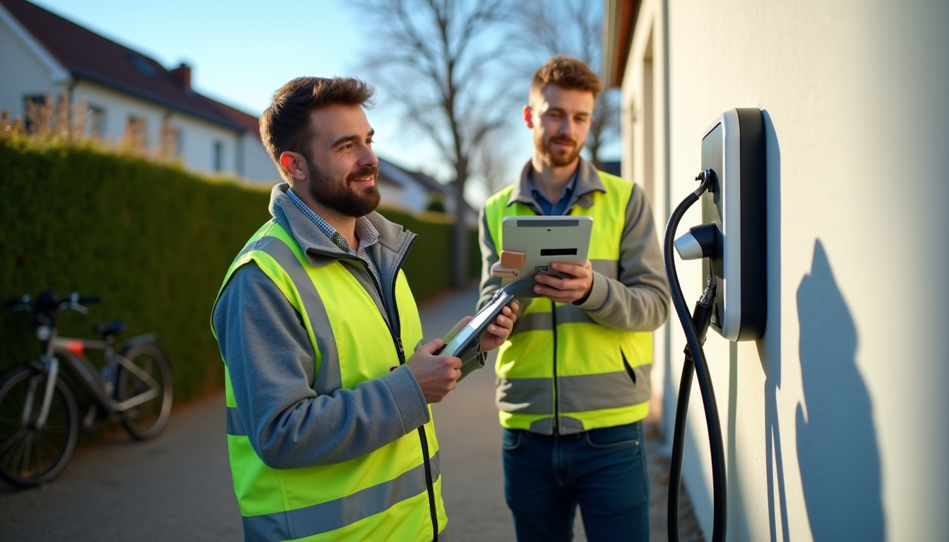 Technicien en train de vérifier le bon fonctionnement d'une borne de recharge à Boissy-le-Cutté