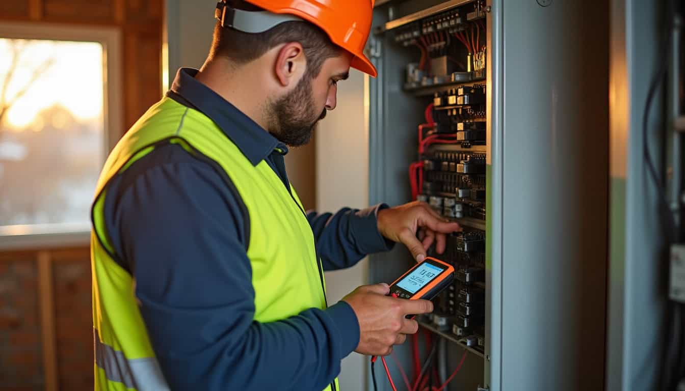 Technicien en train de vérifier le tableau électrique avant installation d'une borne de recharge