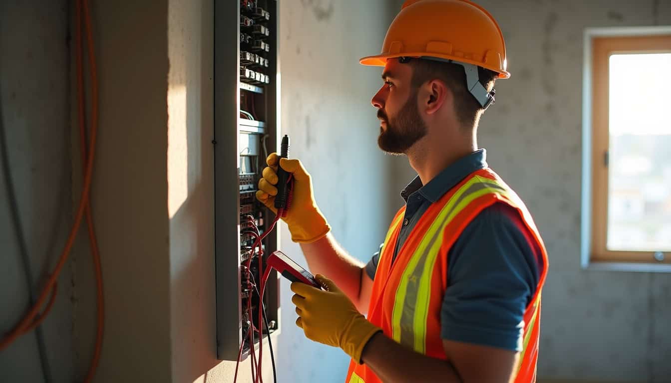 Technicien en train de vérifier le tableau électrique avant l'installation d'une borne de recharge à Albi