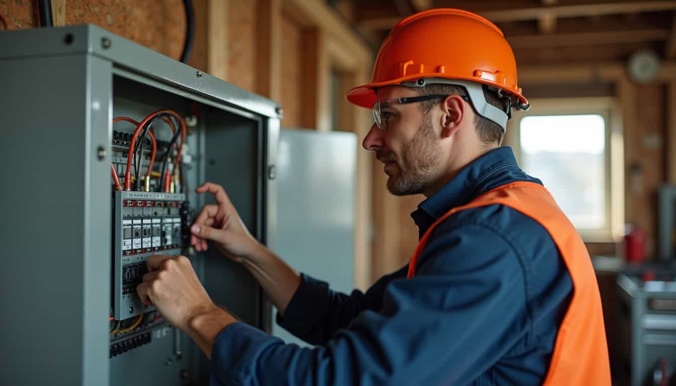 Technicien en train de vérifier un tableau électrique avant installation d'une borne de recharge