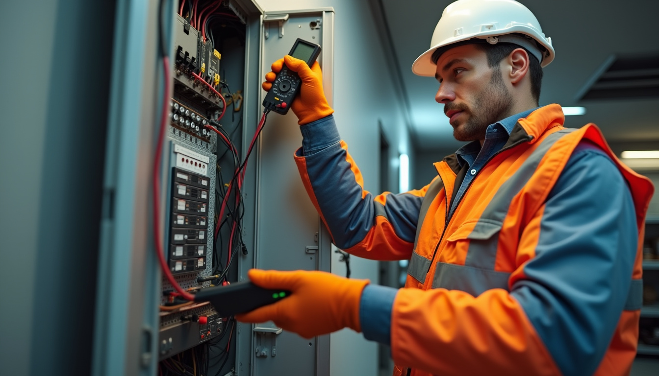 Technicien en train de vérifier un tableau électrique avant installation d'une borne de recharge