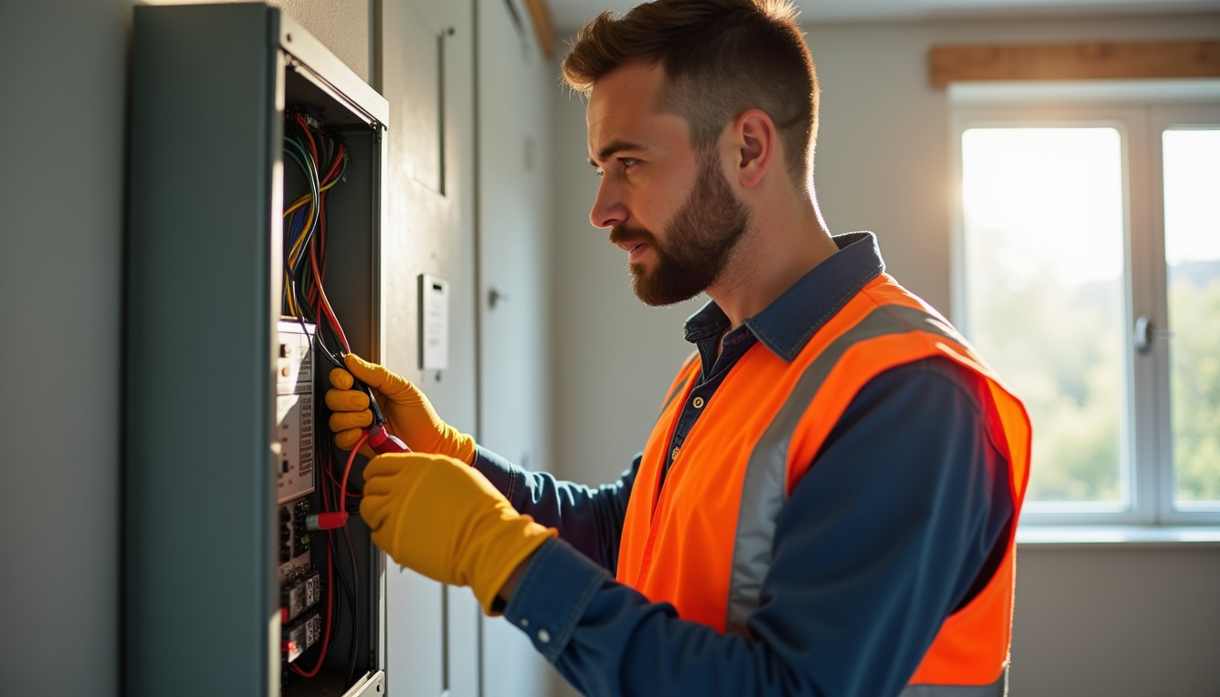 Technicien en train de vérifier un tableau électrique avant l'installation d'une borne de recharge